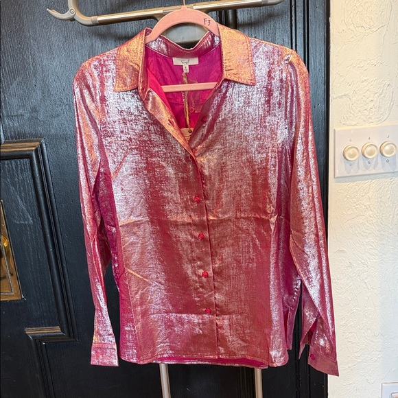 Easel Metallic Pink Button-Down Shirt - Picture 2 of 6